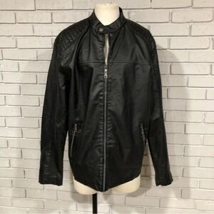 Barneys Originals Mens Faux Leather Racer Jacket Black Quilted Shoulder XL